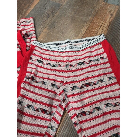 Victoria’s Secret XS Long Johns Winter PJ’S Thermal 2-Pc Set Red Plaid Stripe B9 - Picture 8 of 9